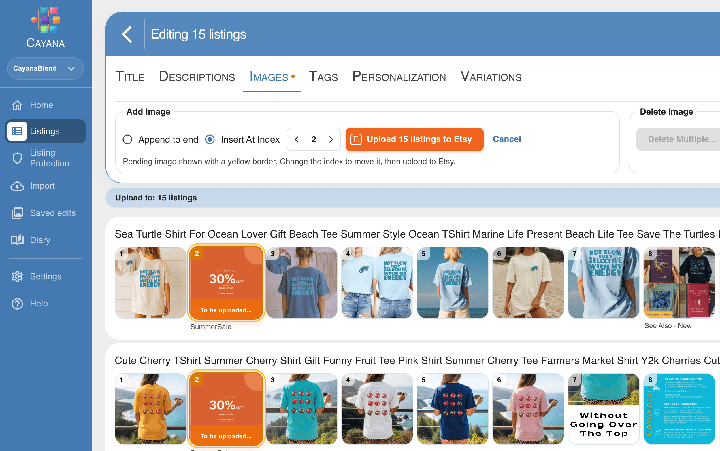Bulk edit Etsy listing images with Cayana’s visual image editor