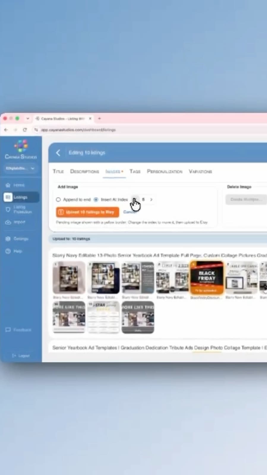 Bulk edit Etsy listing images with Cayana’s visual image editor